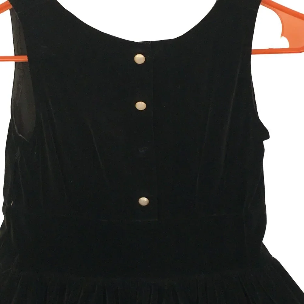 Homemade Vintage Girls Black Velvet Jumper Dress,‎ Eyelet, 50s 60s